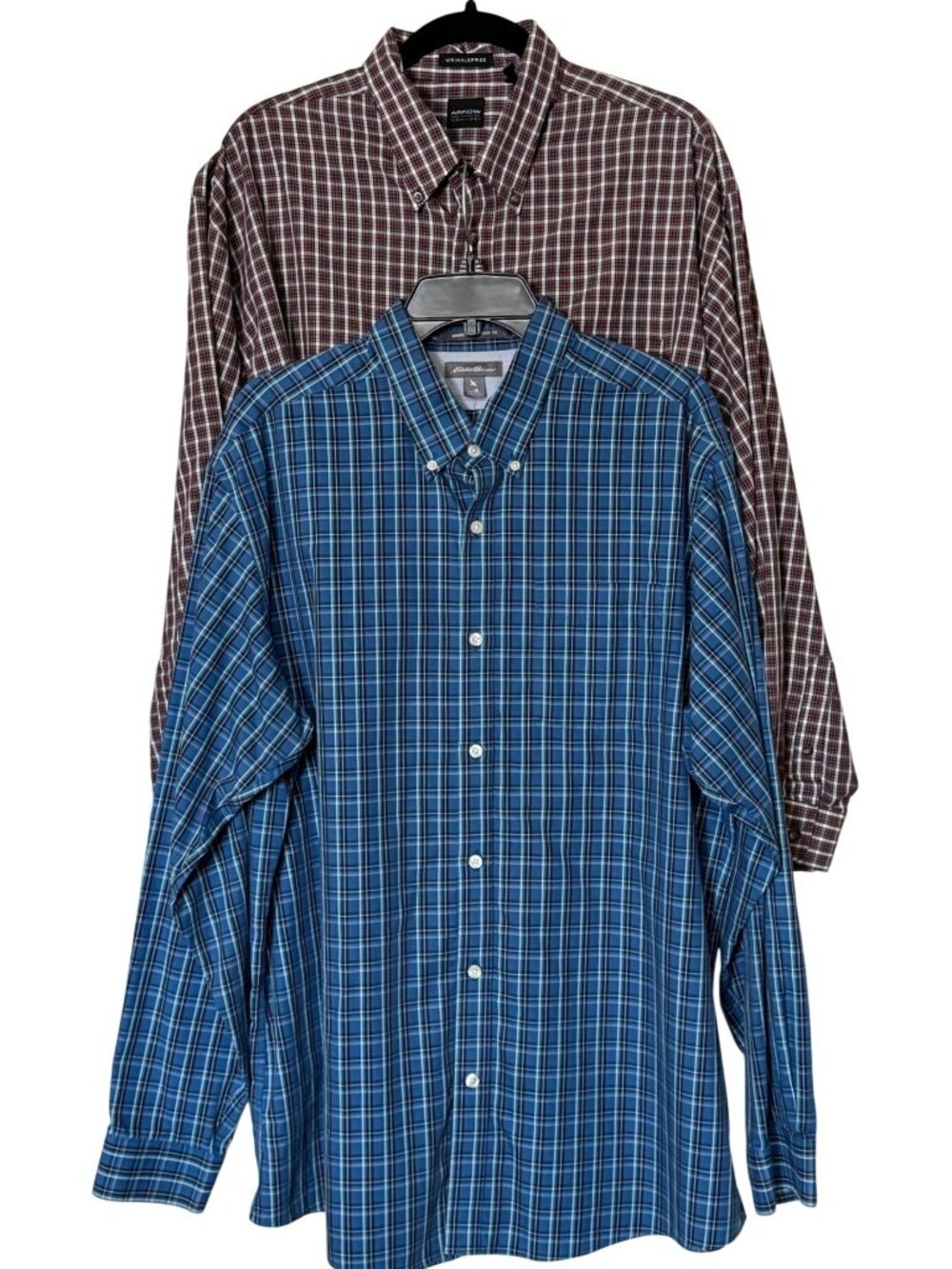 Lot of 2 Eddie Bauer & Arrow Button-Down Plaid Dress Shirts Men's Size XL
